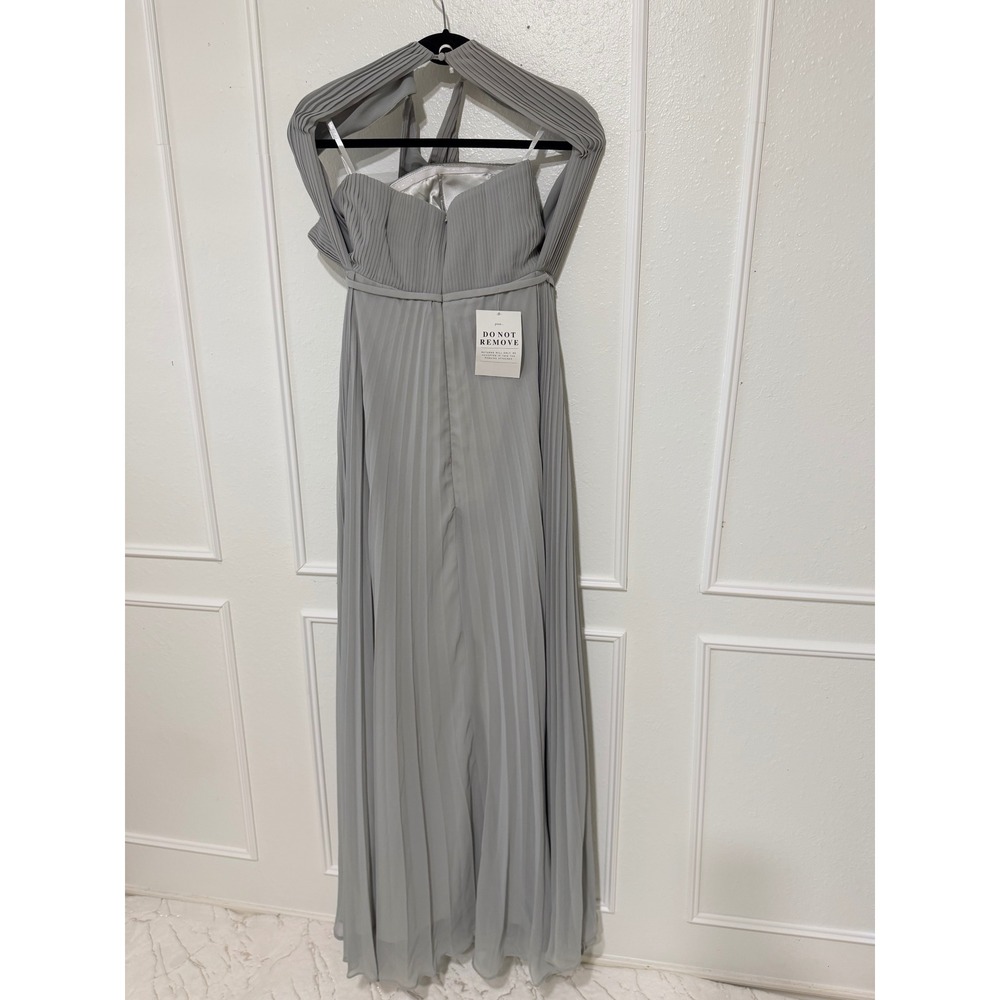 CELEB Grey Pleated Multi-Way Halter Maxi Dress Formal Gown Size 8 NWOT